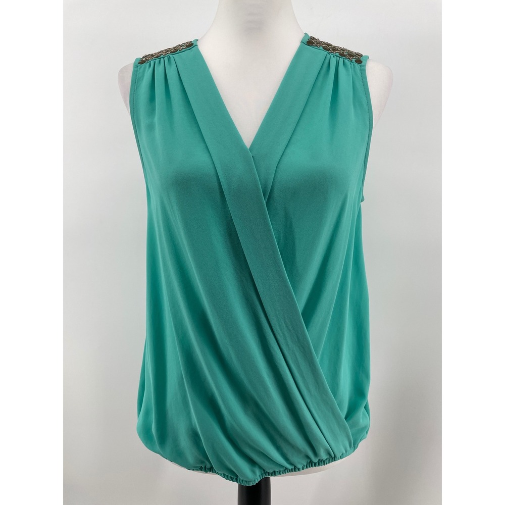 Boho Artsy Sleeveless Top‎ Womens Medium Teal Embellished Western Boho Studded